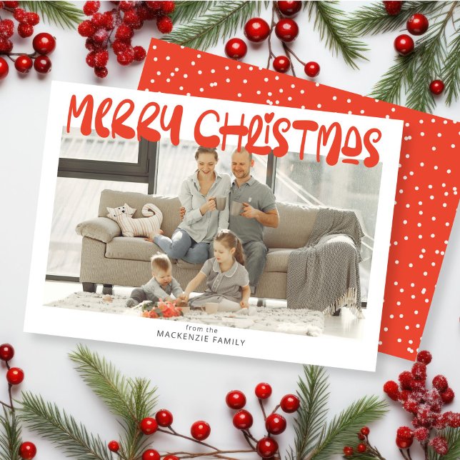 Tarjeta Festiva Foto navideña personalizada (Merry Christmas Photo Personalized Holiday Card by Ricaso. Fun bold and colorful holiday cards)