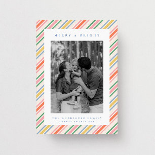 Tarjeta Festiva Foto Navideña Retro Colorida con Raya de Caramelo