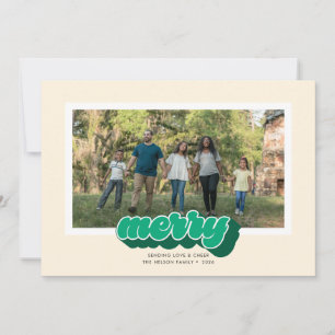 Tarjeta Festiva Foto navideña retro con guión verde alegre