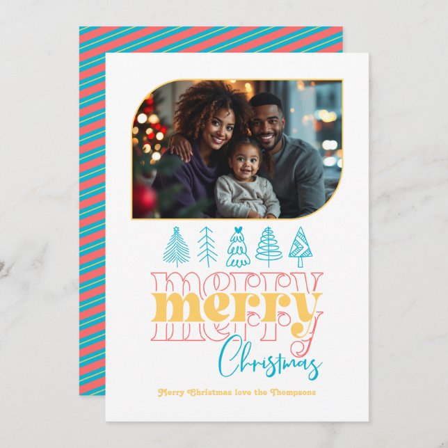 Tarjeta Festiva Foto navideña retro de vacaciones tropicales (Anverso / Reverso)