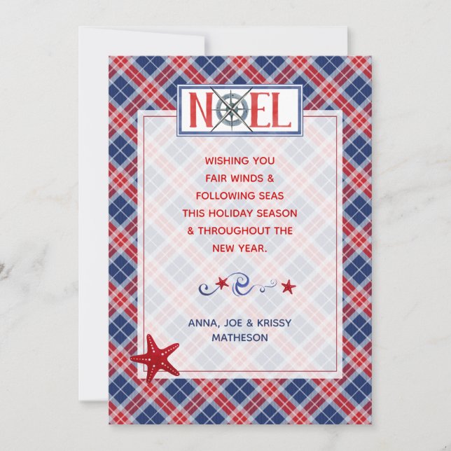 Tarjeta Festiva Foto NOEL #Nautical Fair Wins Red & Blue #Plaid
