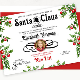 Tarjeta Festiva Foto oficial de Santa Claus lista traviesa amable
