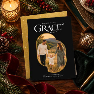 Tarjeta Festiva Foto Orgánica Cristiana Religiosa Negra de Lujo