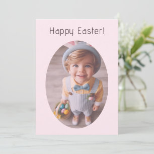 Tarjeta Festiva Foto Oval personalizada Elegante Rosa Feliz Pascua
