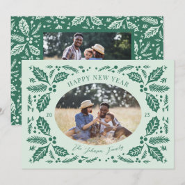 Tarjeta Festiva Foto ovalada de bayas vintage | Verde menta