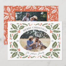 Foto ovalada vintage de bayas de acebo | Rojo y ve