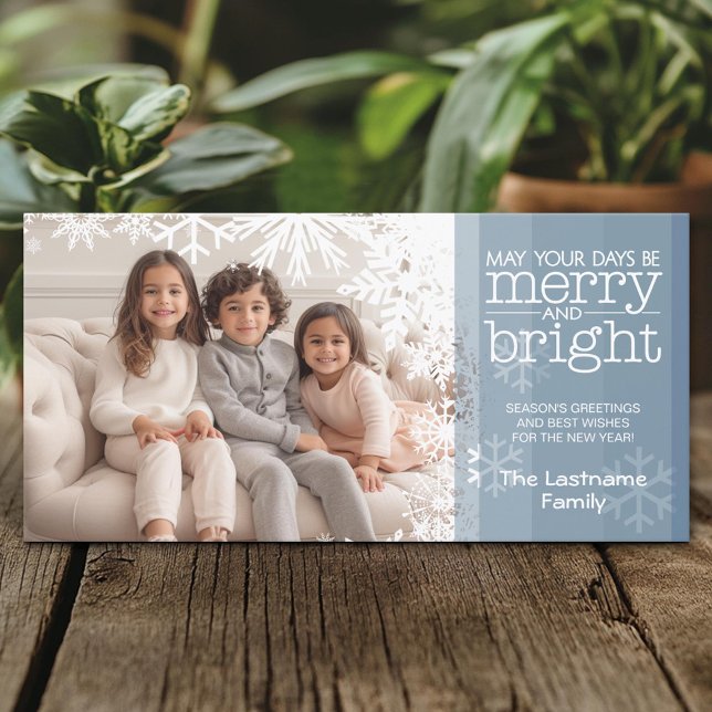 Tarjeta Festiva Foto: Pastel Blue Merry y Bright (Custom Holiday Photo Card)