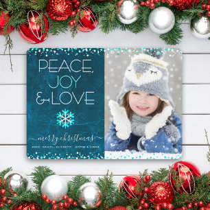 Tarjeta Festiva Foto Paz Alegría Amor Copo de Nieve Azul Turquesa