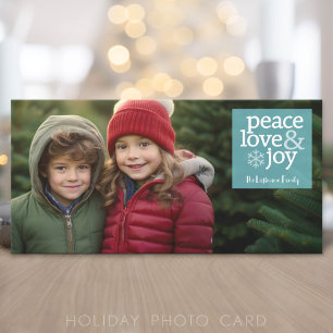 Tarjeta Festiva Foto - Paz Amor y Alegría - Azul Claro