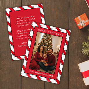 Tarjeta Festiva Foto personalizada 1 raya diagonal roja y blanca d