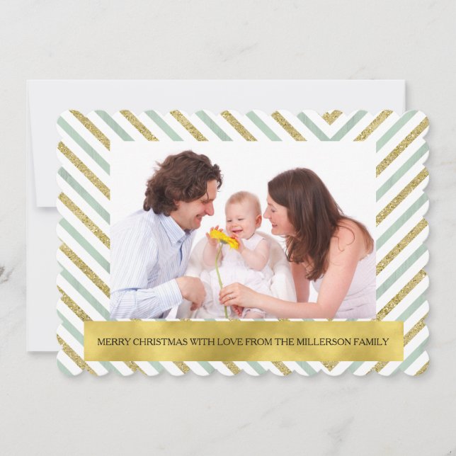 Tarjeta Festiva Foto personalizada Chevron elegante del oro de la (Anverso)