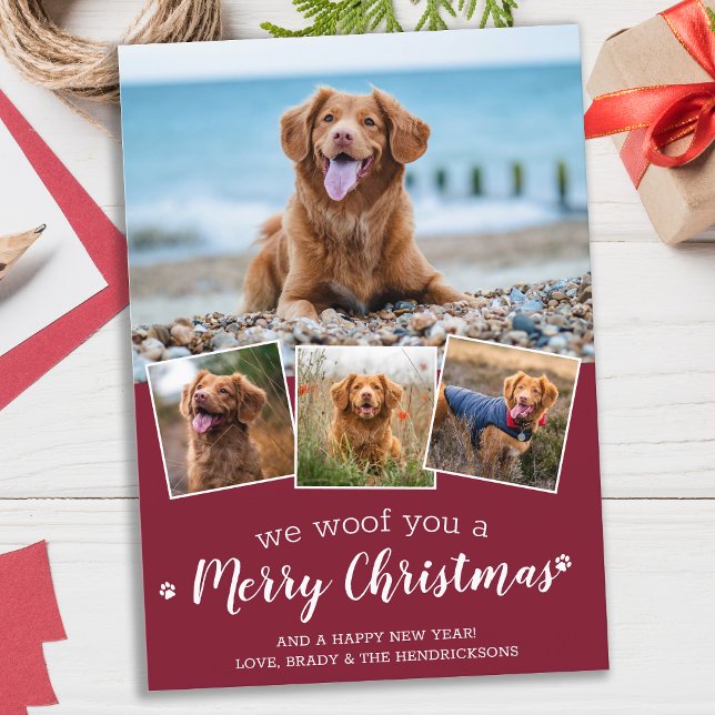 Tarjeta Festiva Foto personalizada de 3 Mascotas Woof You Merry Ch (Subido por el creador)