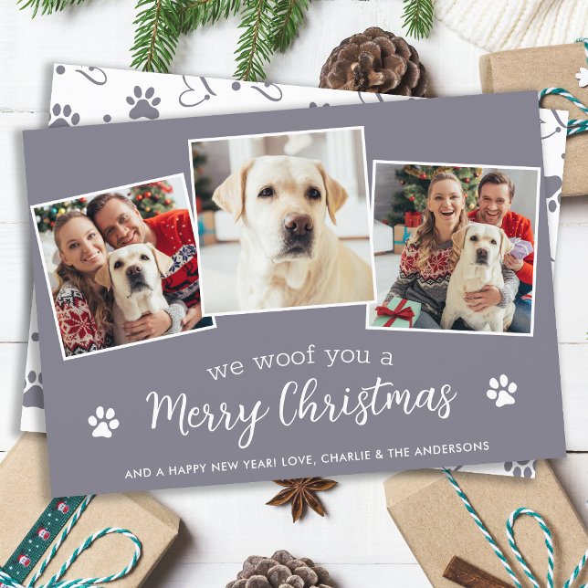 Tarjeta Festiva Foto personalizada de 3 Mascotas Woof You Merry Ch (Subido por el creador)