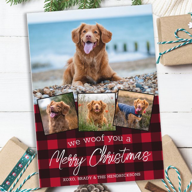Tarjeta Festiva Foto personalizada de 4 Mascotas Fe roja Feliz Nav (Subido por el creador)