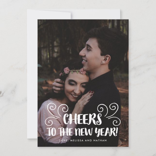 Tarjeta Festiva Foto personalizada de Año Nuevo con "Brush Letter  (Anverso)