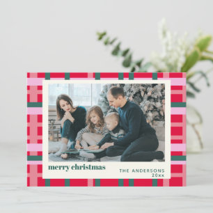 Tarjeta Festiva Foto personalizada de cuadros escoceses navideños 