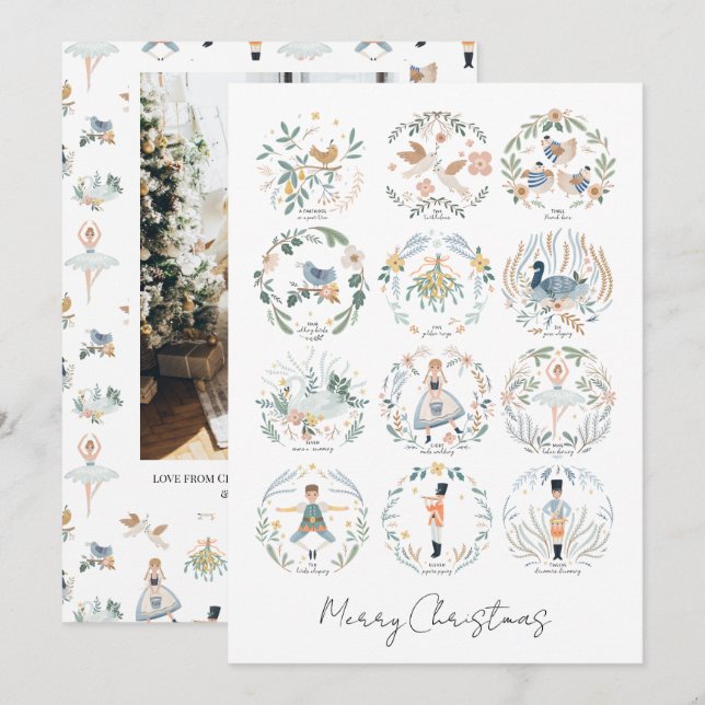 Tarjeta Festiva Foto personalizada de feriado de 12 días de Navida (Anverso / Reverso)