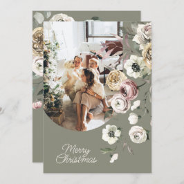 Tarjeta Festiva Foto personalizada de feriado de Navidades florale