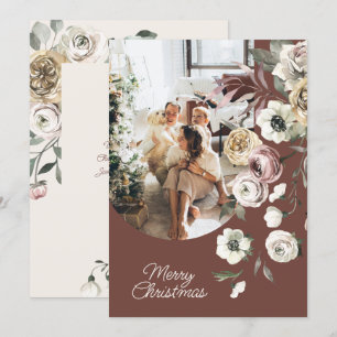 Tarjeta Festiva Foto personalizada de feriado de Navidades florale
