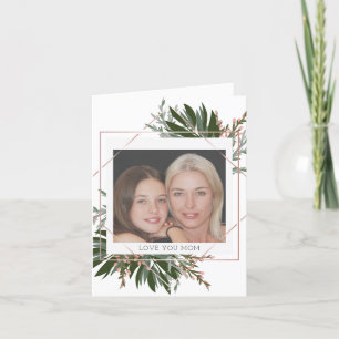 Tarjeta Festiva Foto personalizada de Floral de oro en el Día de l