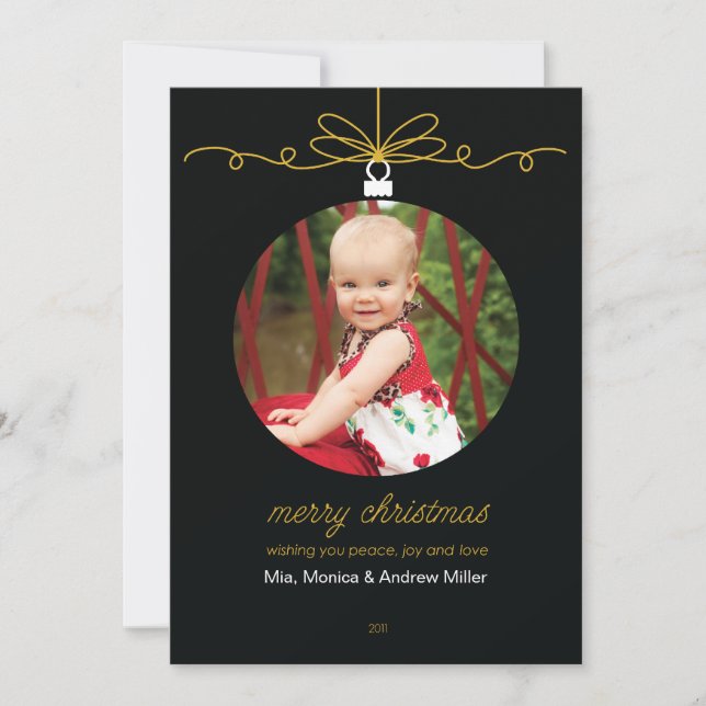 Tarjeta Festiva Foto personalizada de fondo para Ornament Black (Anverso)