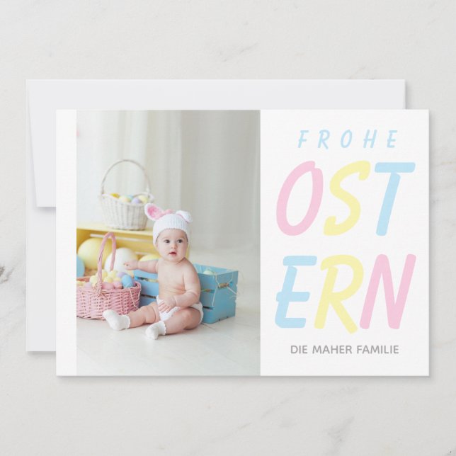 Tarjeta Festiva Foto personalizada de Frohe Ostern Pastel moderno (Anverso)