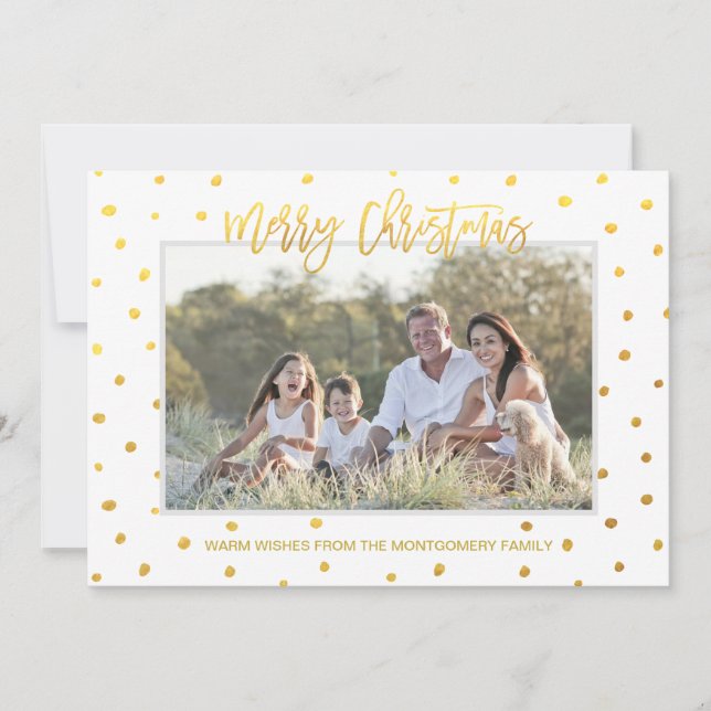 Tarjeta Festiva Foto personalizada de Gold Script Merry Christmas (Anverso)