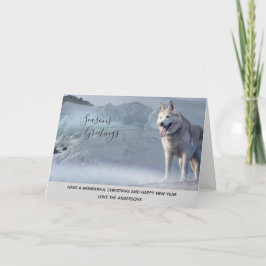 Tarjeta Festiva Foto personalizada de Husky Dog Winter Snow Xmas