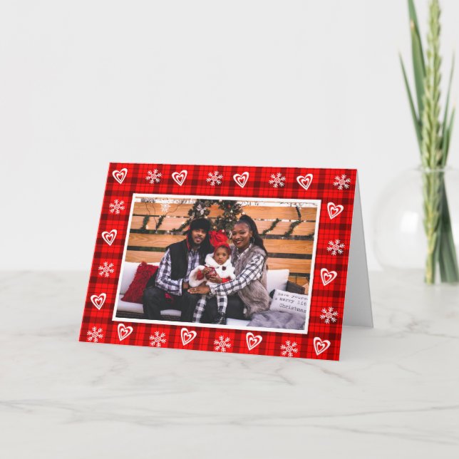 Tarjeta Festiva Foto personalizada de la familia de copos de nieve (Anverso)