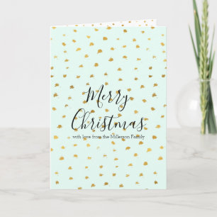 Tarjeta Festiva Foto personalizada de la Moda Gold Mint Glam Dot