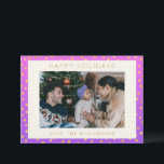 Tarjeta Festiva Foto personalizada de lunares púrpura dorado Chic<br><div class="desc">Tarjeta de vacaciones con patrón de lunares dorados ombre rosa y púrpura Chic Cute</div>
