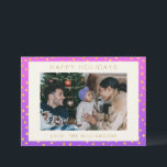 Tarjeta Festiva Foto personalizada de lunares púrpura y dorado gla<br><div class="desc">Tarjeta de vacaciones con patrón de lunares dorados y ombre rosa y púrpura chic</div>