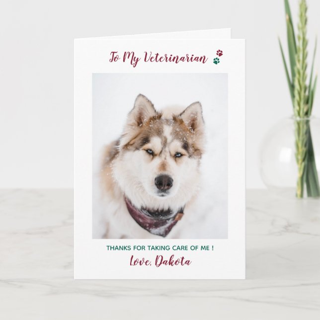 Tarjeta Festiva Foto personalizada de Mascota veterinario de cuida (Anverso)