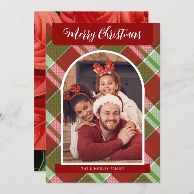 Tarjeta Festiva Foto personalizada de Navidades de la Poinsettias  (Anverso / Reverso)