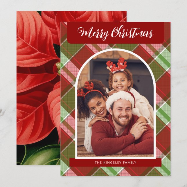Tarjeta Festiva Foto personalizada de Navidades de la Poinsettias  (Anverso / Reverso)