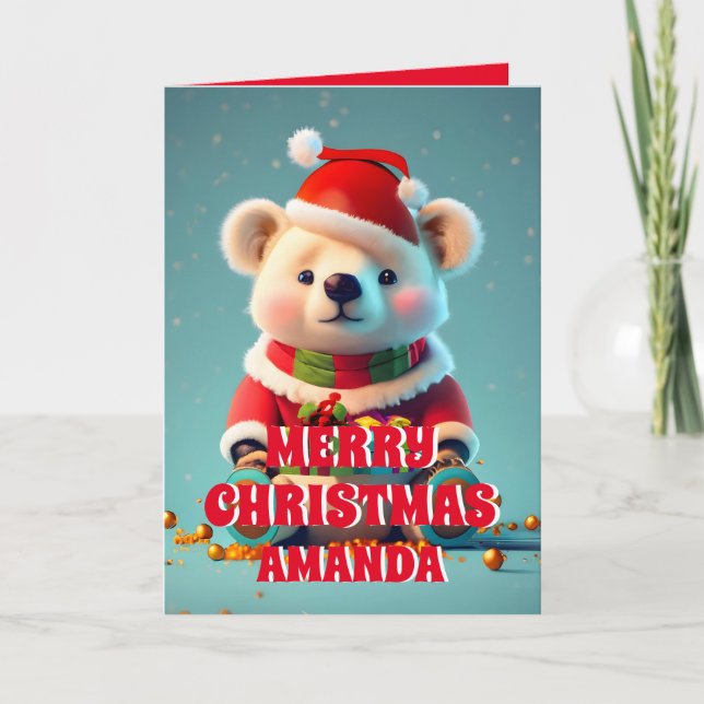 Tarjeta Festiva Foto personalizada de Navidades de osito de peluch (Anverso)