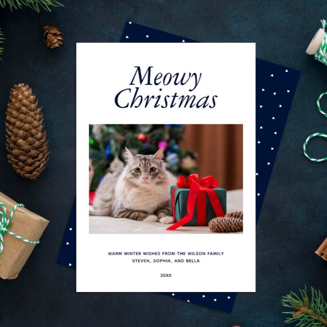 Tarjeta Festiva Foto personalizada de "Navidades Meowy" azules (Subido por el creador)