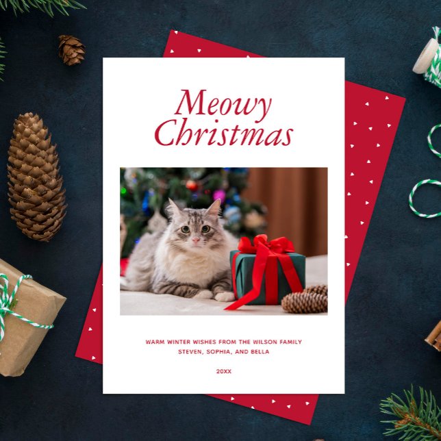 Tarjeta Festiva Foto personalizada de "Navidades Meowy" rojos (Subido por el creador)