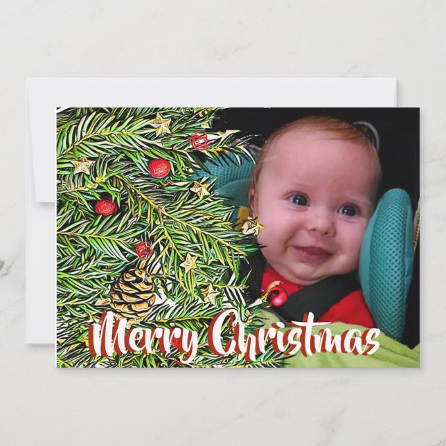 Tarjeta Festiva Foto personalizada de navidades Pine & Berries (Anverso)