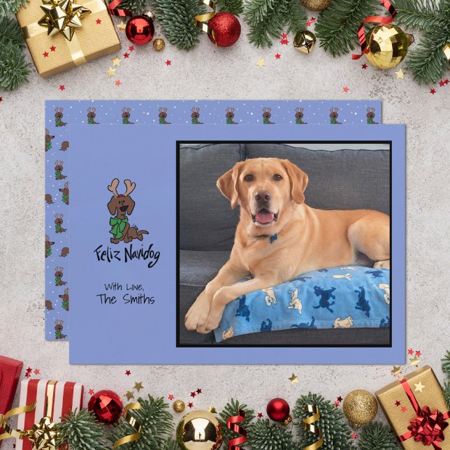 Tarjeta Festiva Foto personalizada de reno de Feliz Navidog Dachsh (Subido por el creador)