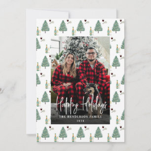 Tarjeta Festiva Foto personalizada de vino y queso en árbol de Nav