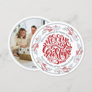 Tarjeta Festiva Foto personalizada de Wreath Merry Christmas