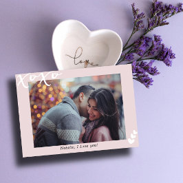 Tarjeta Festiva Foto personalizada de XOXO I rosa moderno que valo