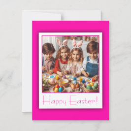 Tarjeta Festiva Foto personalizada Feliz Pascua Rosa Profundo Eleg