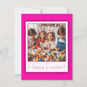 Tarjeta Festiva Foto personalizada Feliz Pascua Rosa Profundo Eleg