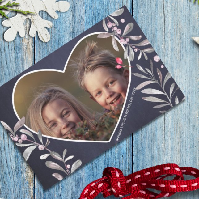 Tarjeta Festiva Foto personalizada Navidades de corazón rústico li (Subido por el creador)