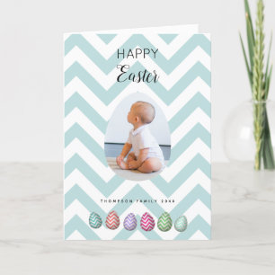 Tarjeta Festiva Foto personalizada Pastel azul de huevo de Pascua