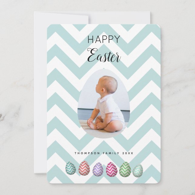 Tarjeta Festiva Foto personalizada Pastel azul de huevo de Pascua (Anverso)