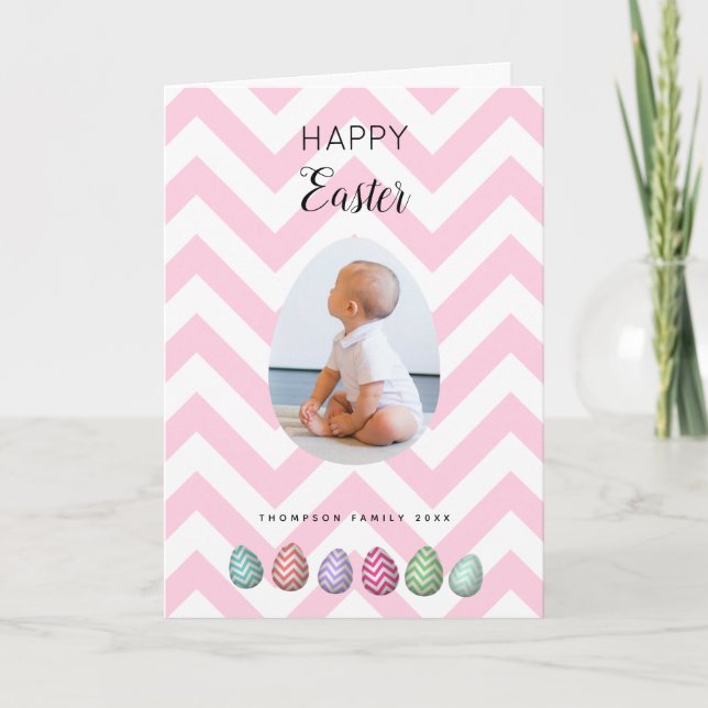 Tarjeta Festiva Foto personalizada Pastel rosa de huevo de Pascua (Anverso)