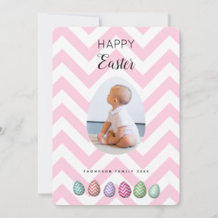 Tarjeta Festiva Foto personalizada Pastel rosa de huevo de Pascua